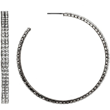 X & O Handset Austrian Crystal Black Rhodium-Plated Double-Row 55mm Hoop Earrings
