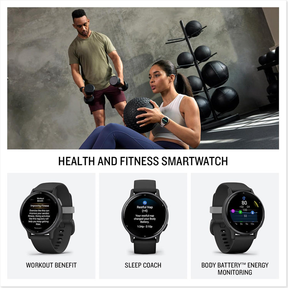 Garmin 010-02862-11 Vivoactive 5 Fitness Smartwatch, Ivory Bundle with Deco Essentials 2-Pack Screen Protector and Tech Smart USA Fitness & Wellness Suite