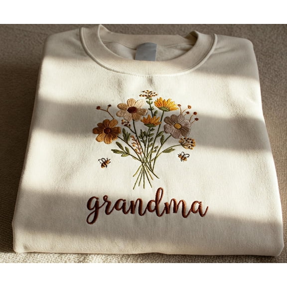 Grandma Flower Embroidered Sweatshirt, Wildflower Grandma Sweater, Mother Day gift for Mom, Great Grandma Crewneck, Floral Mom Shirt