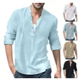 thumbnail image 2 of Camisa Henley De Lino Con Cuello Alto, Manga Larga, Casual,, 2 of 6