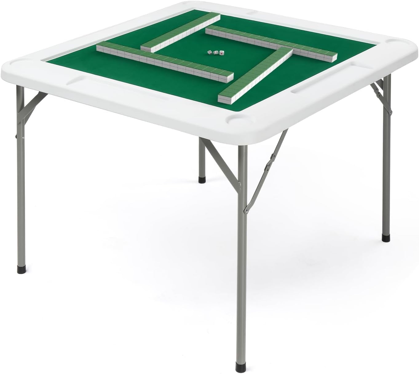 PEXMOR 39.5" Foldable Mahjong Table, 4 Player Card Game Table w/Cup Holders & Chip Grooves, Portable Folding Poker Domino Board Game Table for Blackjack, Texas Hold'em, Jigsaw Puzzles Game