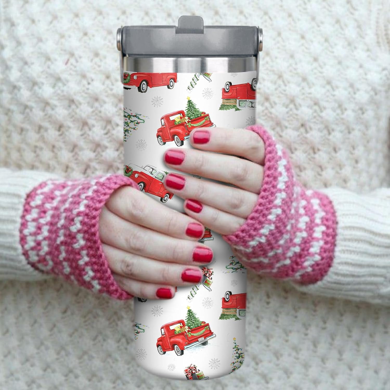 30oz Christmas Tumbler With Handle Lid and Straw, Stainless Steel Christmas Insulated Coffee Cup, Xmas Christmas Gifts for Women