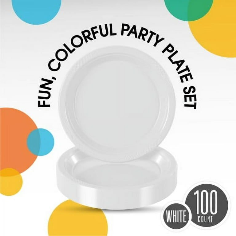 Party Dimensions White Plastic Dinner Plates, 9 inch Round Disposable Party  Plates, Microwaveable | 100 Count