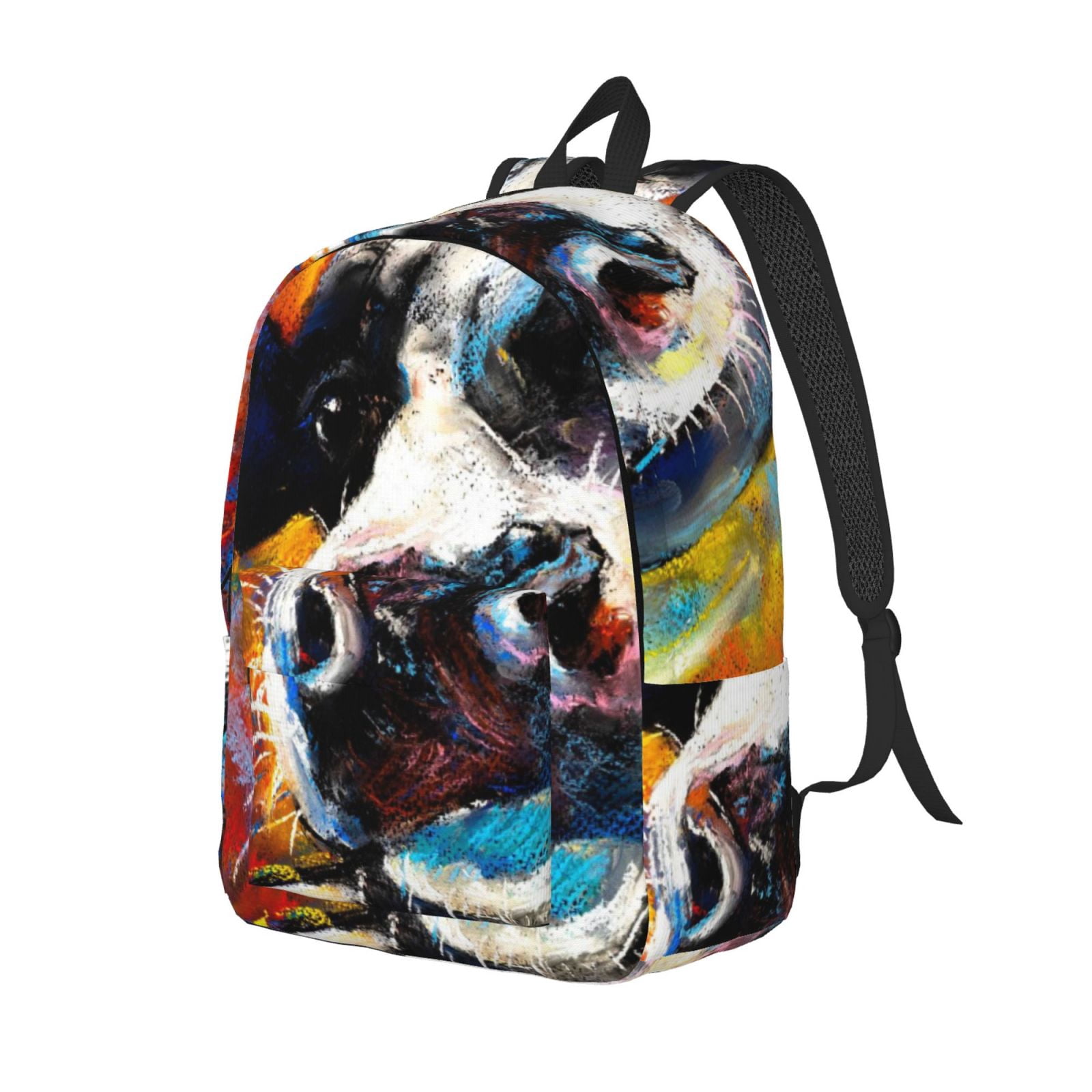 Kuqiui Cow Print Canvas Travel Laptop Backpack for Men Women,Business Work Rucksack College School Computer Bag Fits 15.6 Inch Notebook