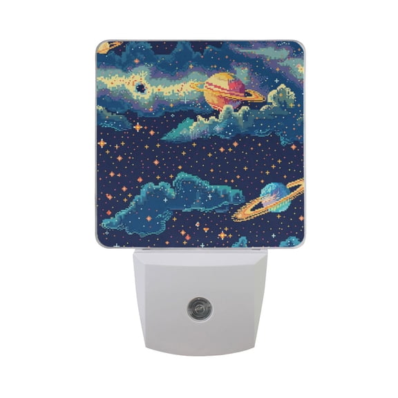 Space Pixel Style Night Light 2 Pack LED Nightlight Plug into Wall Dusk to Dawn Sensor Soft White