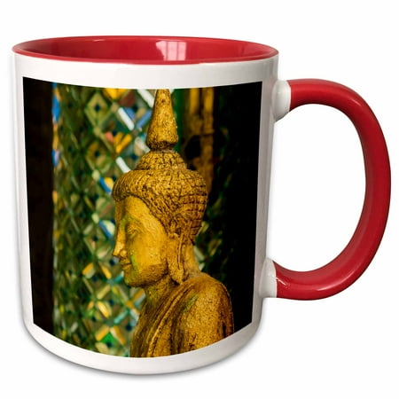 

3dRose Myanmar. Yangon. Sule Pagoda. Old Buddha statue in profile. - Two Tone Red Mug 11-ounce