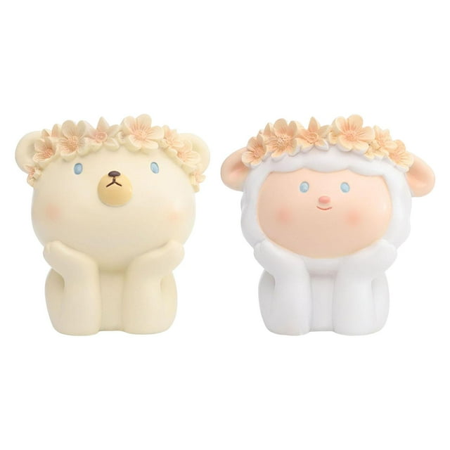 2 piezas de maceta de resina con forma de animal, bonsái, soporte para bolígrafos, jarrón de mesa para sala de estar oveja y oso
