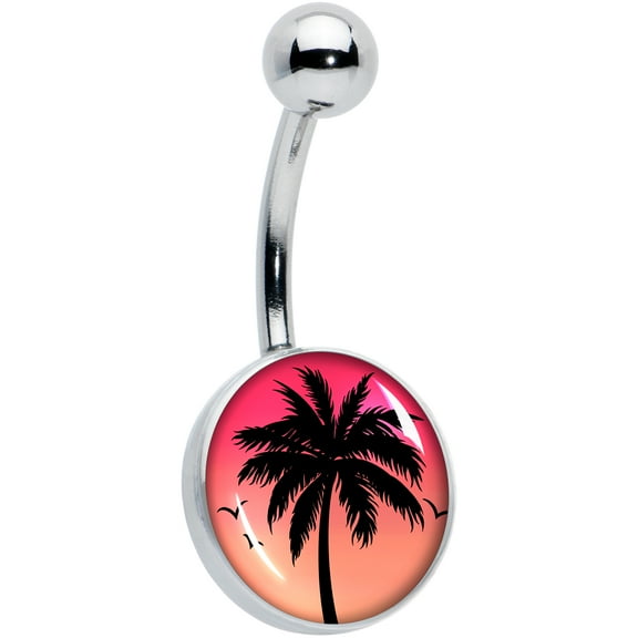 Body Candy Womens 14G 316L Stainless Steel Navel Ring Piercing Red Sunset Palm Tree Mens Belly Button Ring