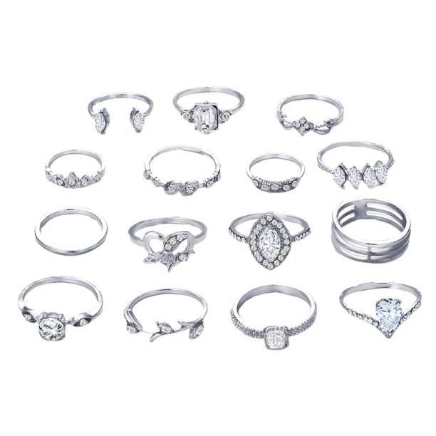EeaseMX 15 anillos creativos huecos con taladro antiguo, anillos de dedo delicados y sencillos para mujer y niña.