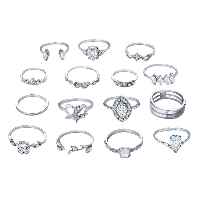 MasteelfCA 15pcs Creative Hollow Out Ring Antique Drill Finger Rings Dedlicate Simple Joint Rings for Woman Girl