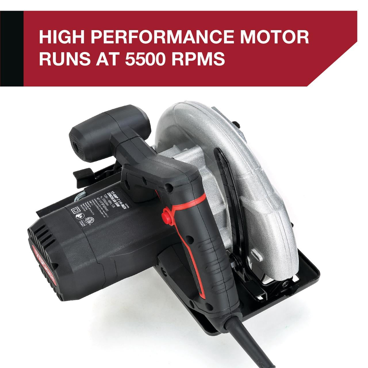 Hyper Tough 12 Amp Corded 7-1/4 inch Circular Saw with Steel Plate Shoe, Adjustable Bevel, Blade & Rip Fence
