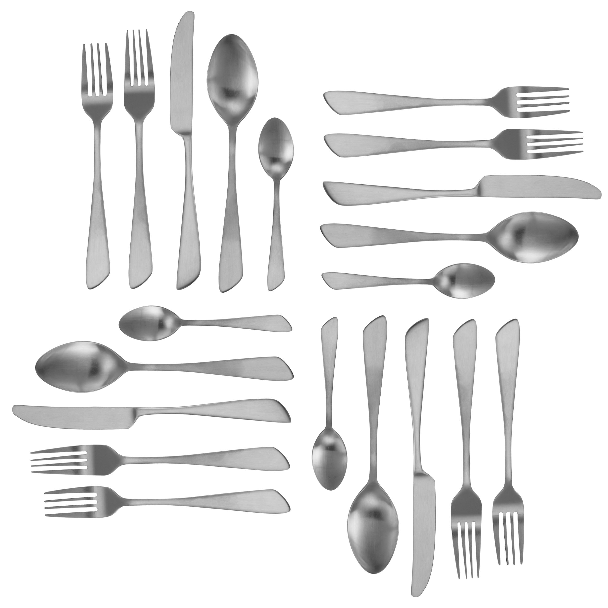 MegaChef Gibbous 20 Piece Flatware Utensil Set, Stainless Steel Silverware Metal Service for 4 in Matte Silver