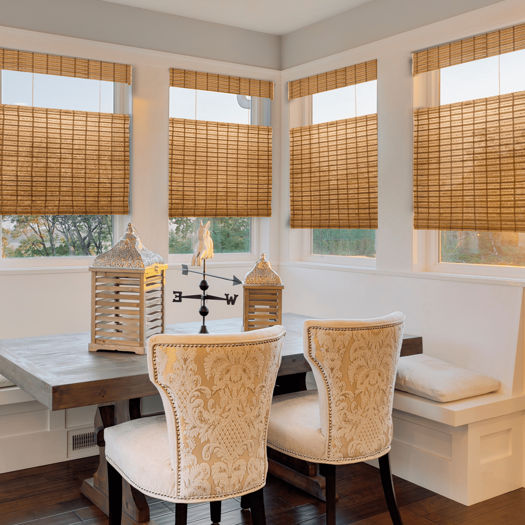 Natural Woven Top Down Bottom Up Cordless Bamboo Roman Shades for Windows, 61.5 in. W x 60 in. L, Honey Wheat