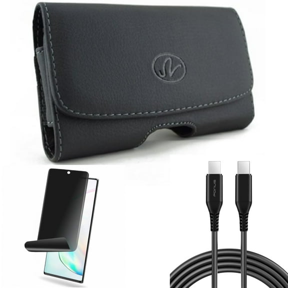 10ft Long USB-C Cable & Case Belt Clip & Privacy Screen Protector for Samsung Galaxy Note 20 (6.7") - Combo with PD Fast Charger Cord Power & Leather Swivel & TPU Film Anti-Peep