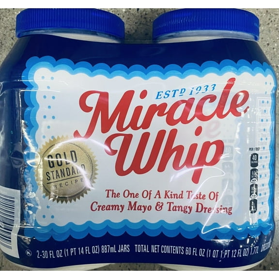 KRAFT Miracle Whip Mayo-Tangy Dressing 30 oz Jar MAYONNAISE - 2 PACK