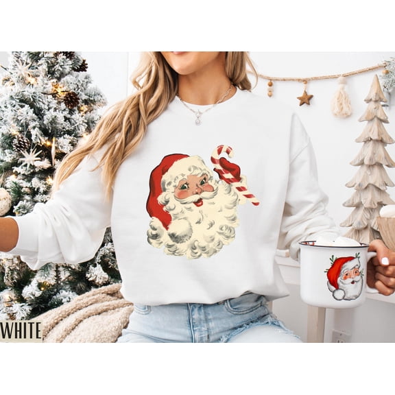 Vintage Santa Christmas Sweatshirt | Retro Candy Cane Holiday Pullover