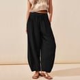 thumbnail image 3 of Owordtank Women's Loose Cotton Linen Harem Pants Fashion Solid Baggy Casual Pants High Waist Yoga Boho Trousers, 3 of 7