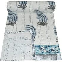 Indian Hnad Block Print Kantha Quilt Queen Size Cotton Quilt Handmade Quilt Kantha Throw Kantha Bedspread Indian Quilt