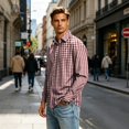 thumbnail image 2 of FGVCTG Mens Plaid Shirts Casual Classic Long Sleeve Collar Button Down Shirts Daily Outdoor Casual Shirt Deep Red 3XL, 2 of 7