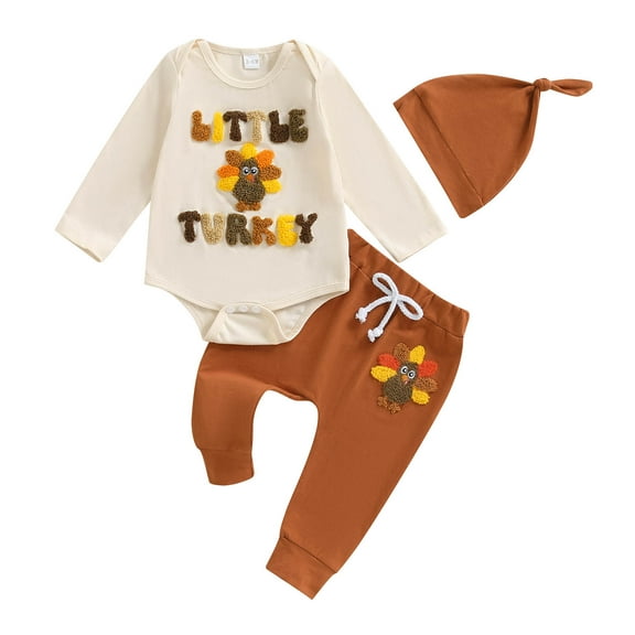 Karoyedx Boys Clothes Newborn Baby Boy Fall Clothes Outfits Long Sleeve Knitted Cotton Romper & Pants Infant Winter Sets Khaki Size,0-3 Months