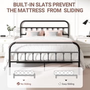 UHOMEPRO Queen Size Metal Bed Frame with Headboard and Footboard, Vintage Victorian Style Platform Bed Frame, No Box Spring Needed, Easy Assembly, Center Support Bar, Black