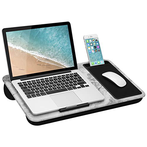 LapGear Home Office Lap Desk with Device Ledge, Mouse Pad, and Phone Holder  - White Marble - Fits Up To 15.6 Inch Laptops - style No. 91501