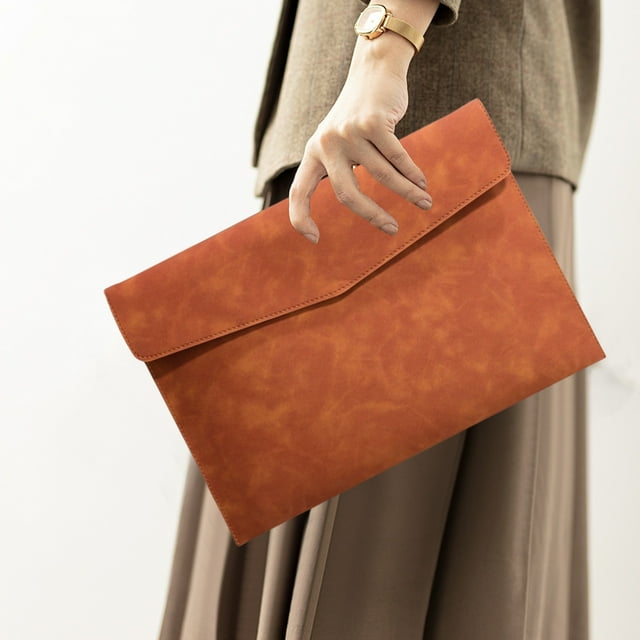 DPTALR Magnetic Lock Leather File Bag A4 Paper File Bag Folder Bag Data Business Easy Briefcase Bag