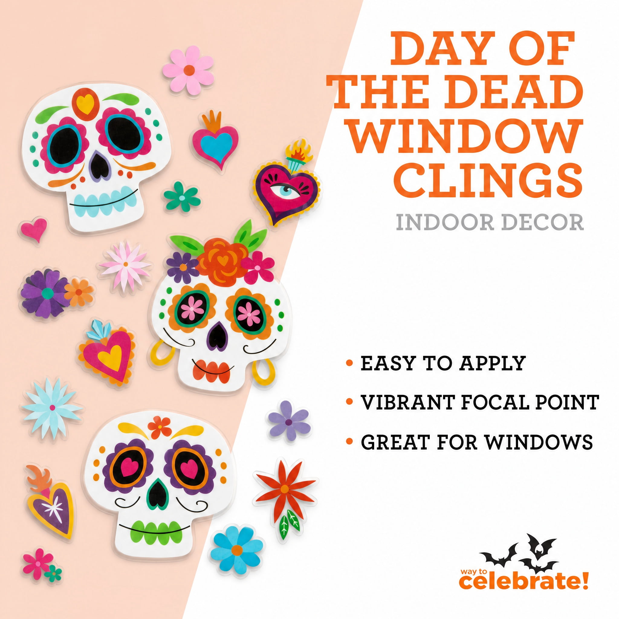 Day of the Dead Window Clings, Multicolor, 11.75" x 17", Halloween by Way To Celebrate