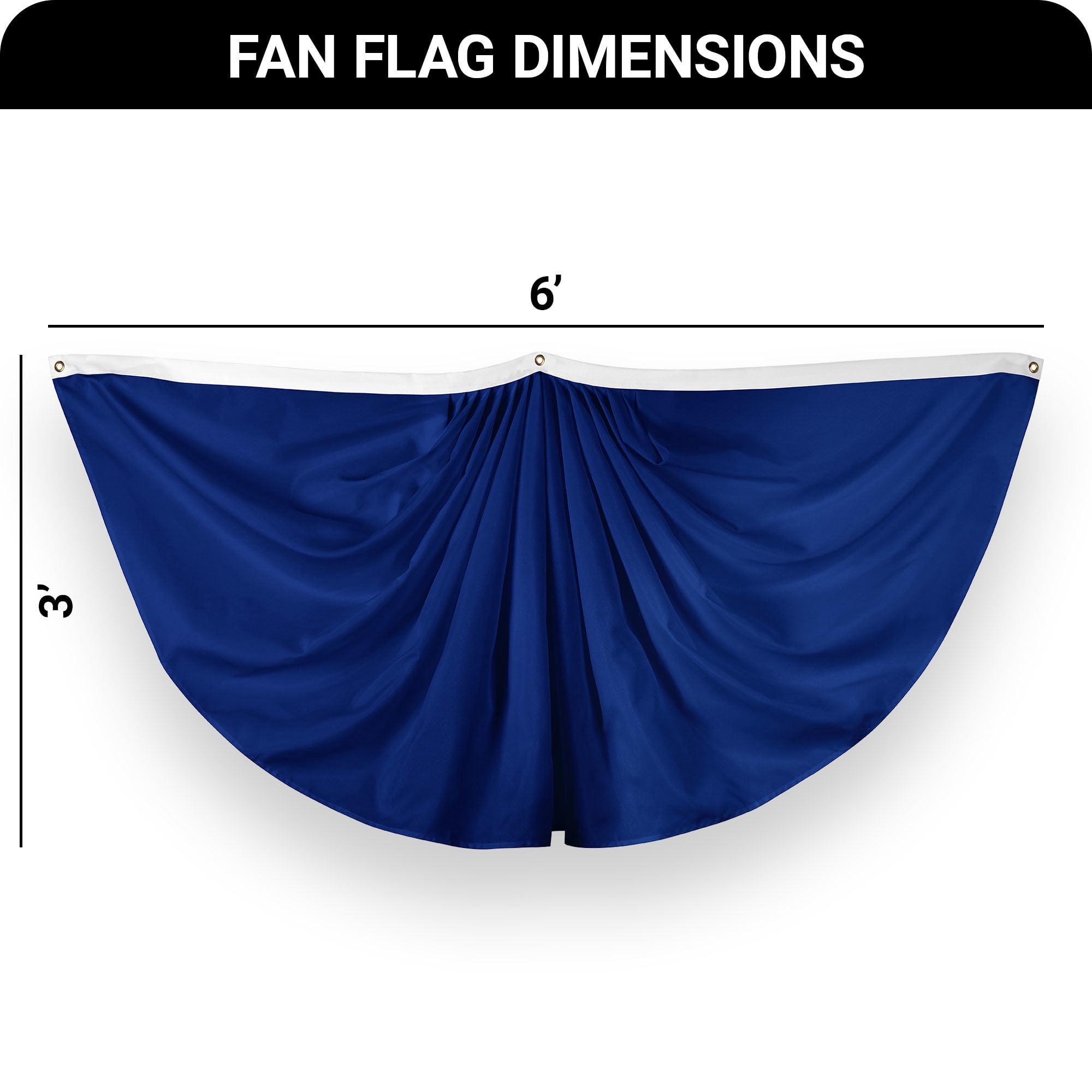 G128 3 Pack: Solid Blue Color Pleated Fan Flag | 3x6 Ft | Printed 150D Polyester | Color Fan Flag Decoration, Indoor/Outdoor, Vibrant Colors, Brass Grommets