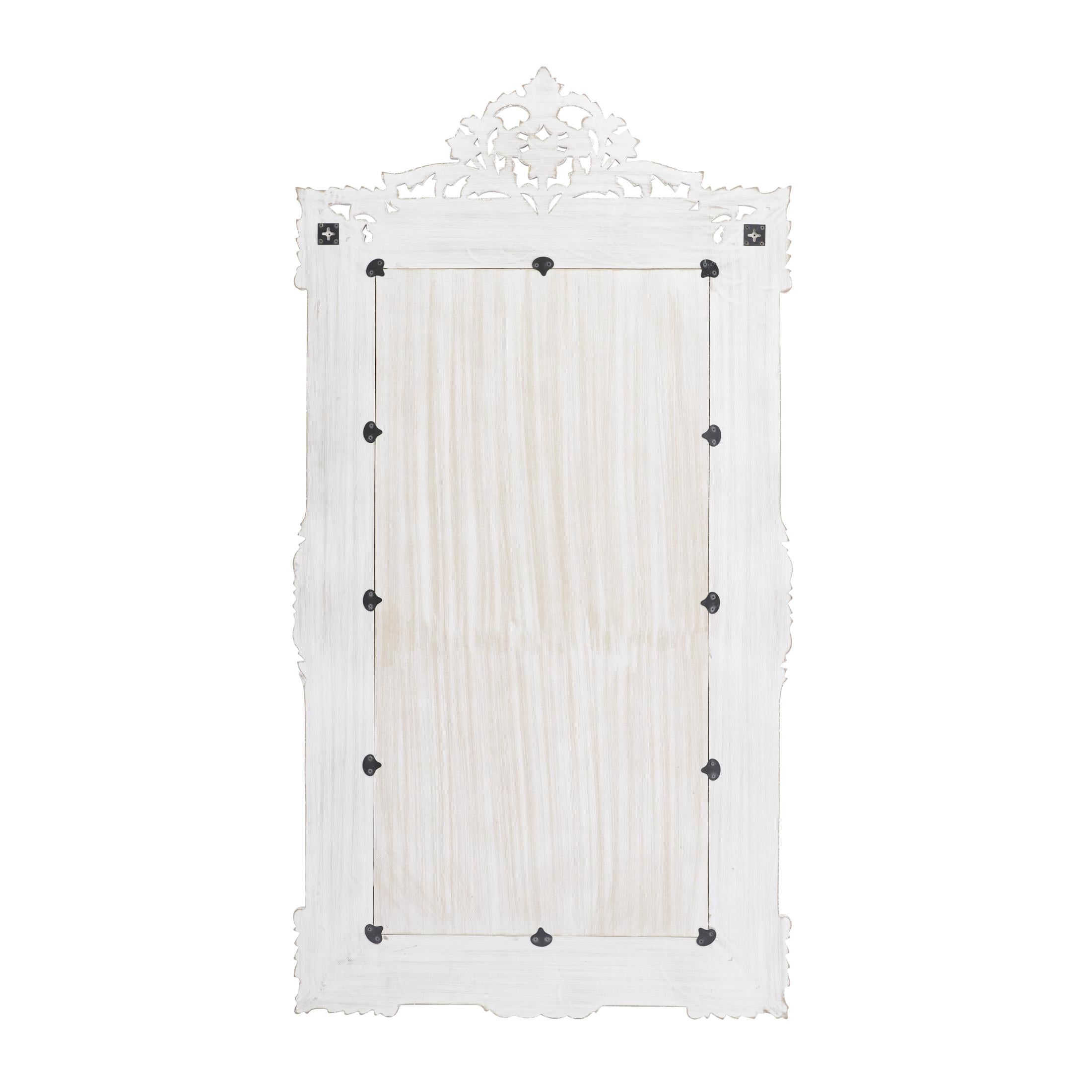 DecMode 36" x 69" White Intricately Carved Acanthus Floral Wall Mirror