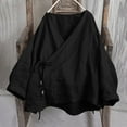thumbnail image 2 of Aboser Oversized Kimono Tops for Women Lightweight Cotton Linen Shirts Casual Side Tie Blouses Loose V Neck Kimonos Breathable Soft Blouse Black L, 2 of 9