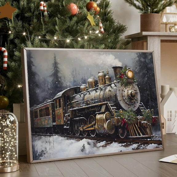 Winter Train Art Rustic Winter Railway Scene Warm Present Vintage UNFRAMED Poster Size 8x12