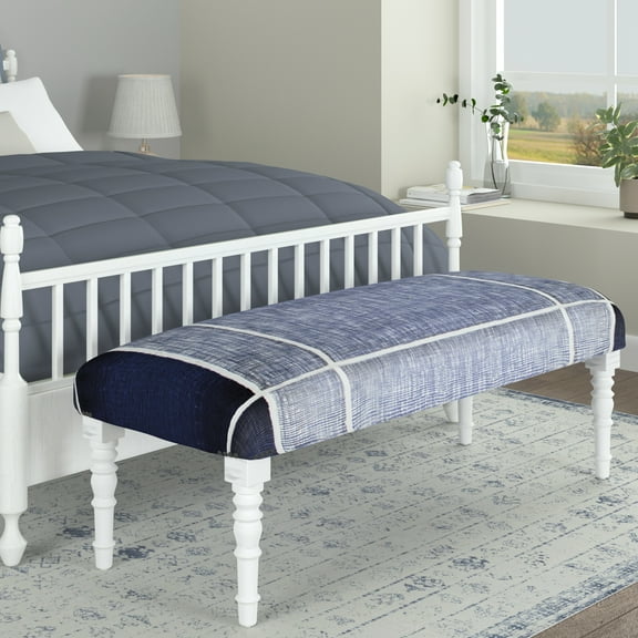 LR Home Bryan 47" Blue/White Plaid Upholstered Accent Bench