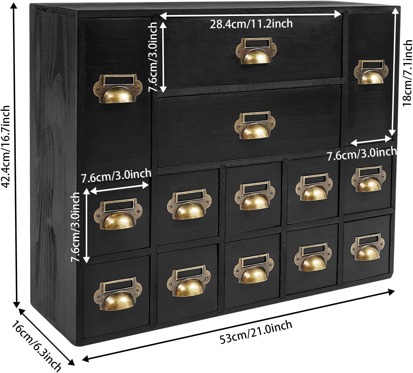 14 Drawers Apothecary Drawers Card Catalog Cabinet,Wooden Storage Box with Drawers,Library Card Catalog Cabinet for Desktop Organizer,Black