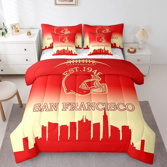 Erosebridal American Football 7 Pieces Comforter Sets King Size San Francisco Bedding Set Gifts for Football Fans Football City Bed in a Bag with Comforter