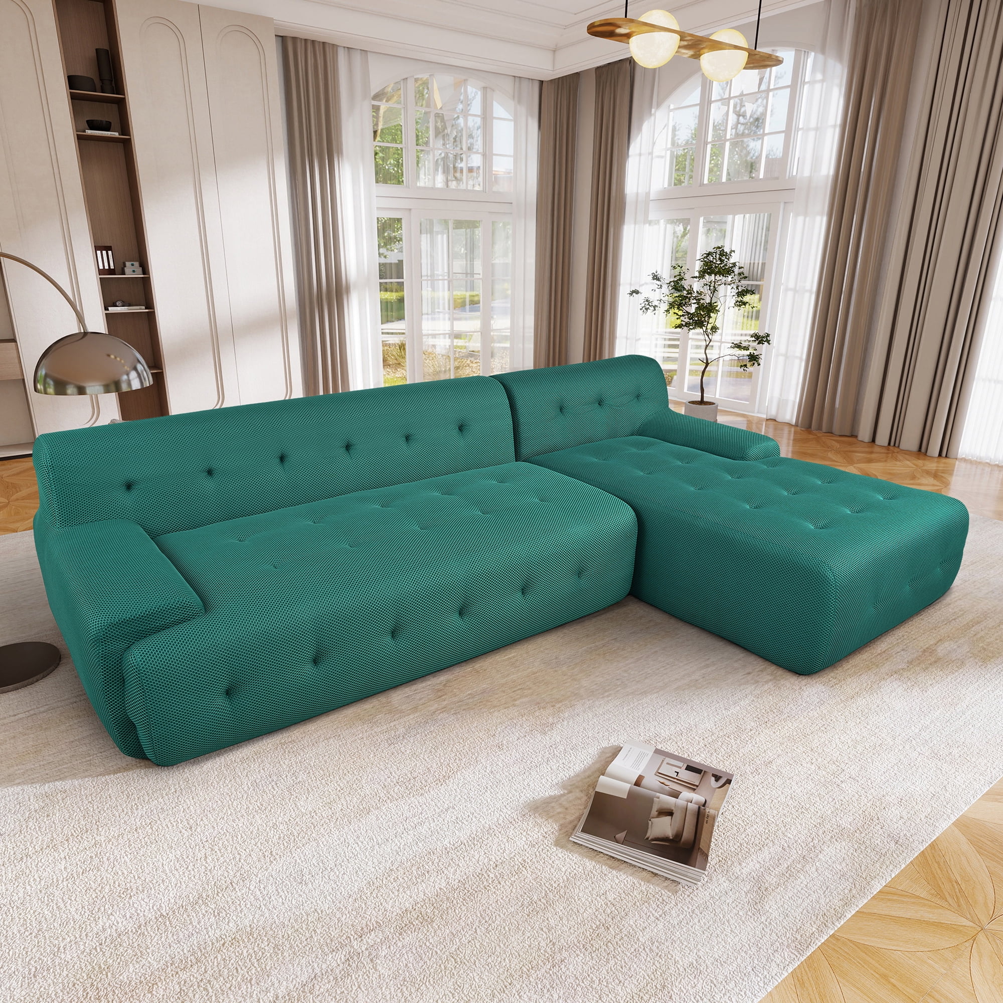 Aukfa 107" Modular Sectional Sofa Tufted Couch for Living Room, Bedroom, Polyester, Green