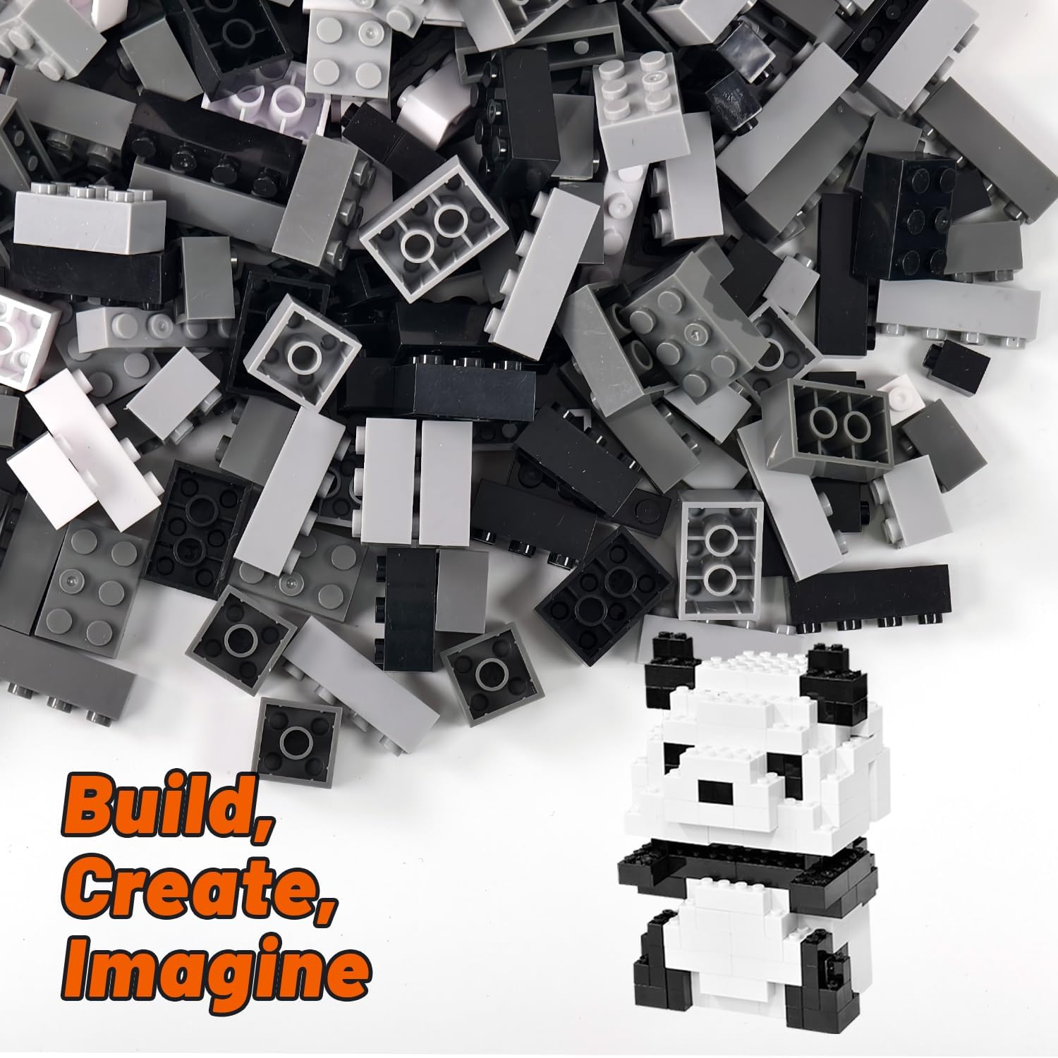 Pairez Toys Building Bricks 1000 Pieces in Black, Grey & White Colors. Building Block Toys for Children Aged 4+