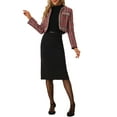 thumbnail image 2 of INSPIRE CHIC Tweed Cropped Jacket for Women's Stand Collar Double Breasted Office Elegant Plaid Blazer XS Red, 2 of 6