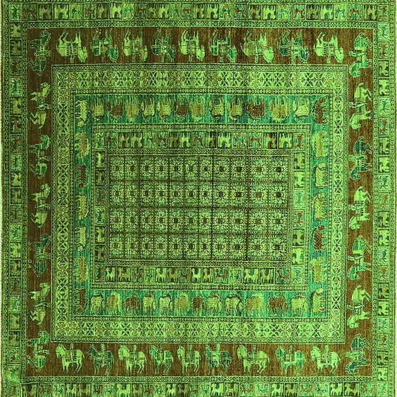 Ahgly Company Indoor Square Oriental Green Industrial Area Rugs, 5' Square