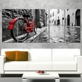 thumbnail image 1 of Design Art Retro Vintage Red Bike Cityscape Photo Canvas Art Print, 1 of 2