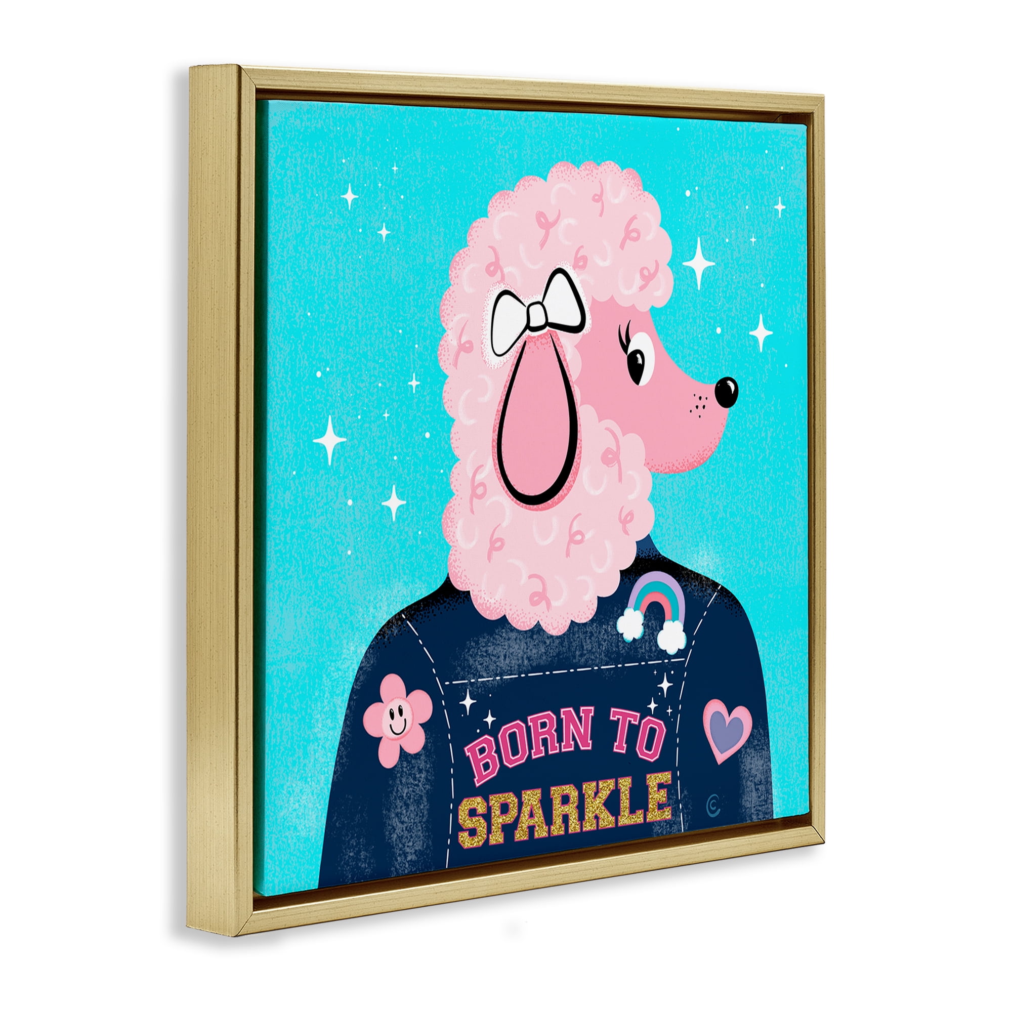 Stupell Industries Born To Sparkle Poodle Animals Painting Gold Floater Framed Canvas Art Print Wall Art, 18 x 18