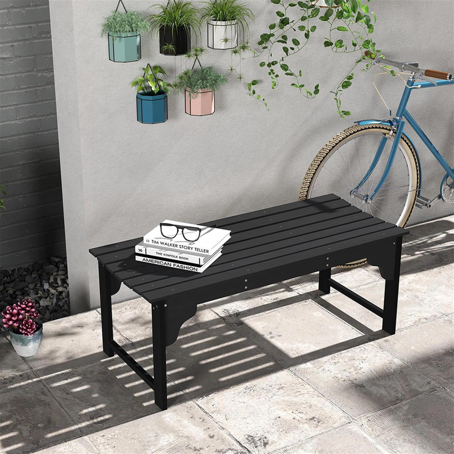 Demi Bonn 2-Person Patio Garden Bench Wooden Curved Seat Bench, Outdoor Benches Furniture with Slatted Seat for Backyard, Park, Lawn, Yard, Black