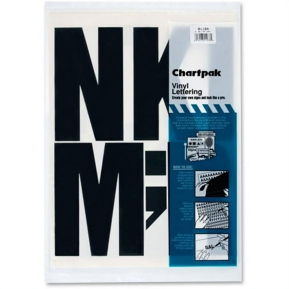 Chartpak Self-Adhesive Vinyl Capital Letters, 6 Inches High, Black, 38 per Pack (01184)
