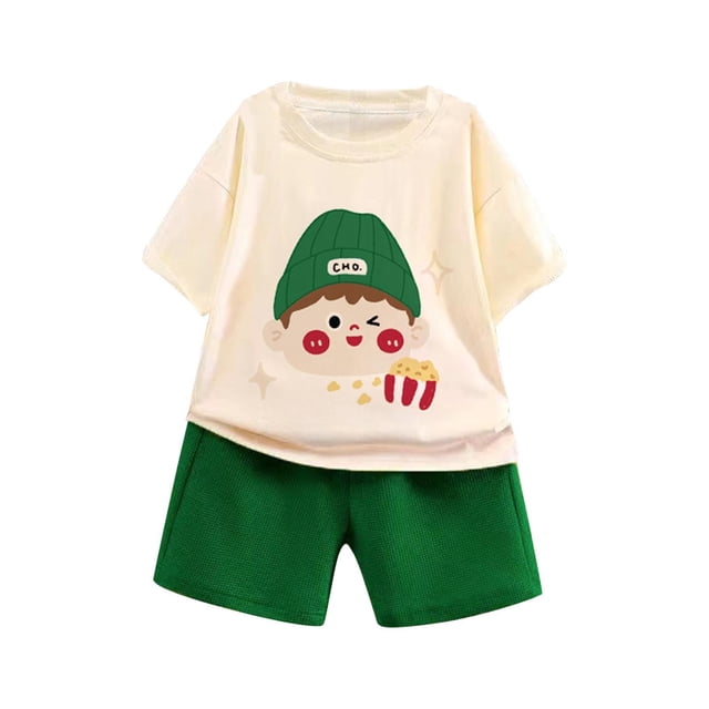 Odeerbi 0-12 Años Niños Niñas Verano Trajes Dibujos Animados Manga Corta Camiseta Pantalones Cortos Conjunto de Dos Piezas