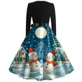 thumbnail image 4 of Christmas Dresses for Women Long Sleeve Flare Dress with Merry Christmas Print for Hollow Party Casual Square Collar Dresses,Blue,L, 4 of 4