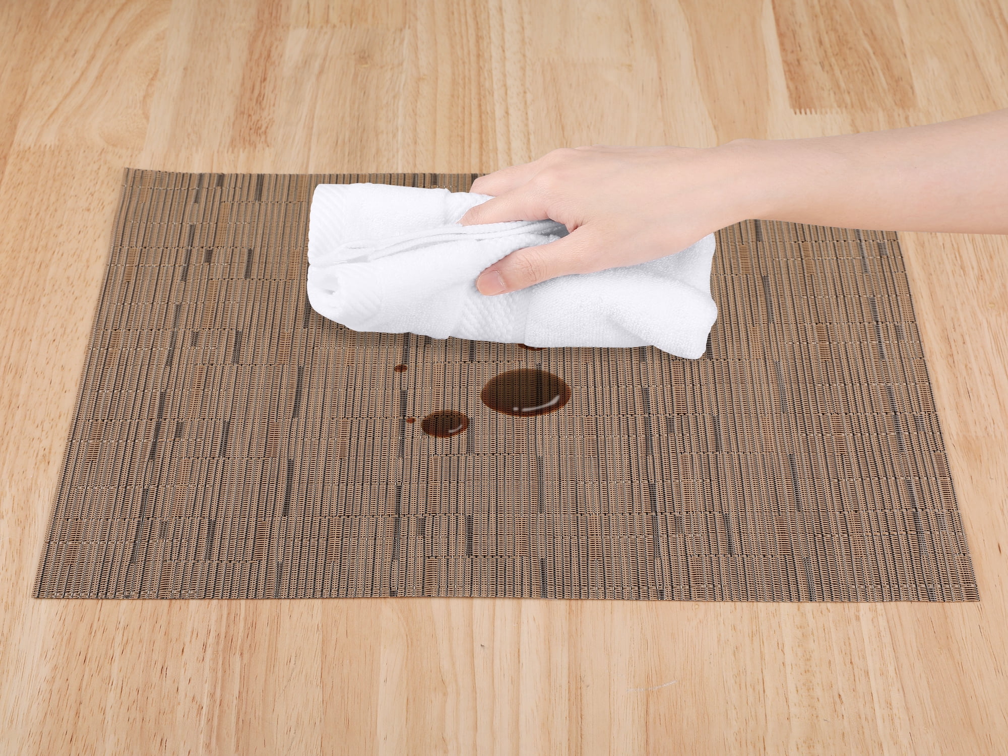 Unique Bargains 6pcs Placemats for Kitchen Dining Table Washable Wipeable Mat Light Brown