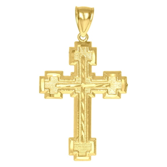 10k 10kt Yellow Gold Unisex Diamond-cut Cross Religious Charm Pendant Pendant Necklace for Men Women