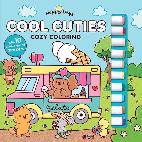 Happy Days Cozy Coloring Cool Cuties: Cozy Coloring Kit: Deluxe Folder with 10 Markers!, (Hardcover)