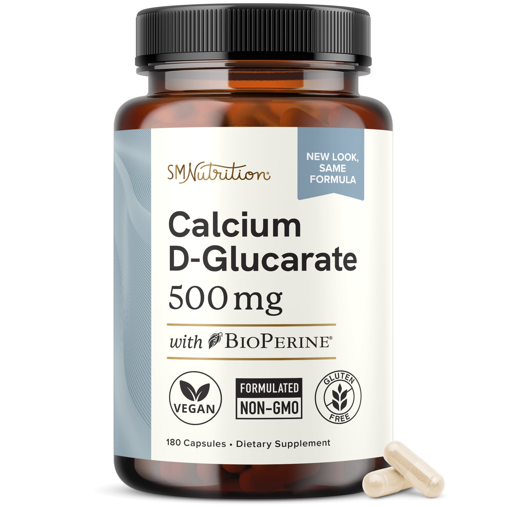 SM Nutrition Calcium D-Glucarate 500mg Dietary Supplement, 180 Capsules (6-Month Supply)