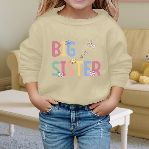 Trendfront Girls Sweatshirts Crewneck Big Sister Letter Graphic Long Sleeve Winter Casual Loose Fit Pullover Tops